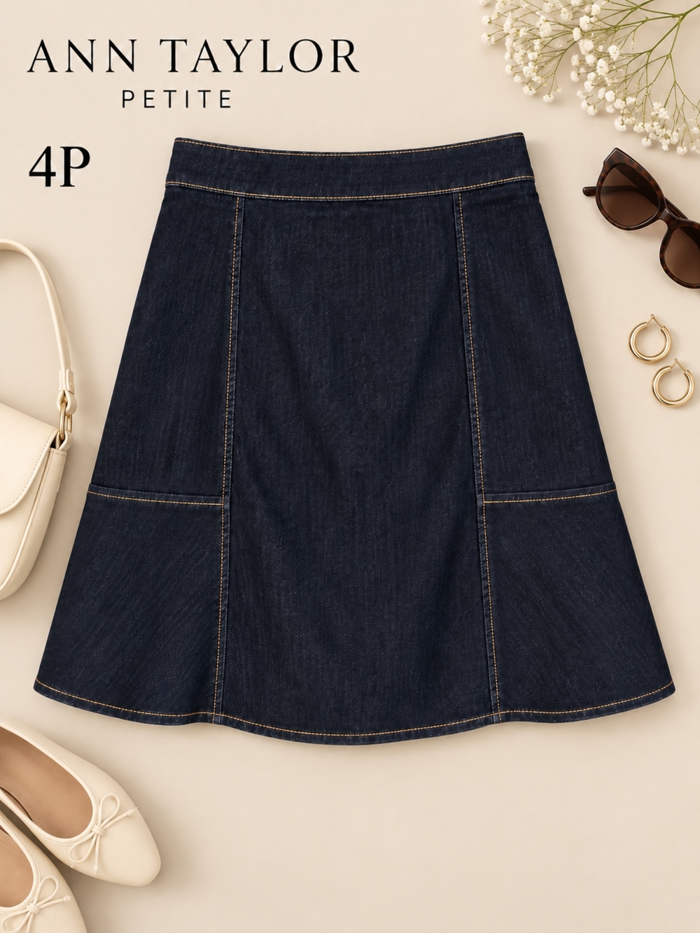 EUC Ann Taylor Dark Wash Fit & Flare Denim Skirt, 4P